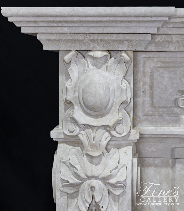 Marble Fireplaces  - Luxurious Italian Style Mantel In Botticino Fiorito Marble - MFP-2135